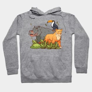 Hippo Pelican Lion Hand Drawn Hoodie